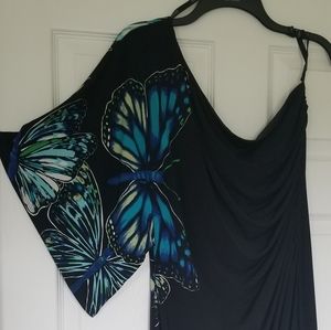 Bisou Bisou One Shoulder Rusched Butterfly Dress